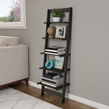 Hastings Home 5-Tier Ladder-Style Bookcase, Black 881341GMT